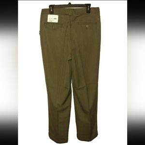 Men's NEW W34 L32 PERRY ELLIS Olive Pleated & Cuffed WOOL BLEND Dress Pants